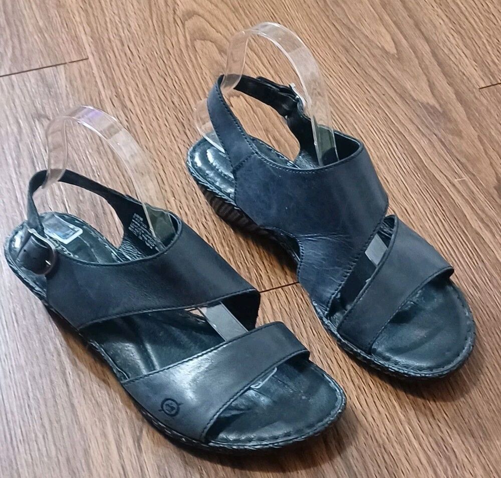 Born Inlet Black Leather Comfort Slingback Sandals Women's Size 10M